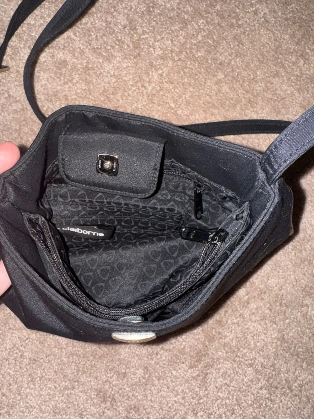 Liz Claiborne Black Crossbody Bag with Metal Logo Accent
